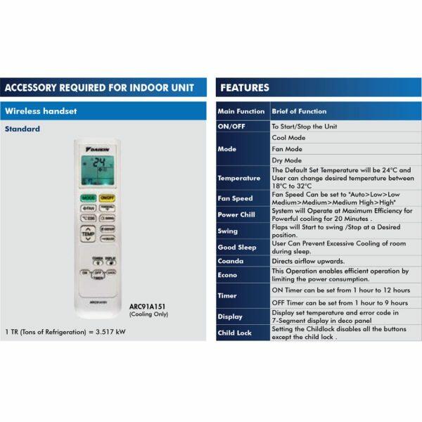 Daikin FKCA One Way 1.5 Ton Inverter Cassette AC With 5 Speed Setting, White