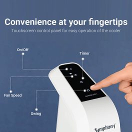 Symphony Surround-I High Speed Bladeless Technology Tower Fan Touchscreen Control Panel, Remote & Swivel Action, White