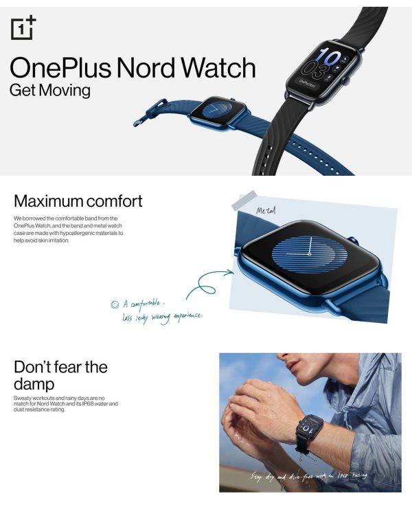 Oneplus OPBBE221, Oneplus Nord Watch with 1.78 Amoled Display, 60 Hz Refresh Rate, 10 Days Battery, Heart Rate and Stress Monitor, Deep Blue