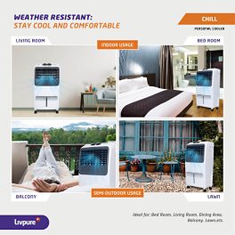 Livpure Chill 22L Personal Air Cooler with Honeycomb Pad & Thermal Overload Protection, White