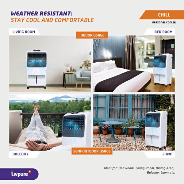 Livpure Chill 22L Personal Air Cooler with Honeycomb Pad & Thermal Overload Protection, White