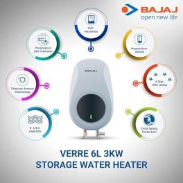 Bajaj Verre Plus, 5 Litre Instant Water Heater with 6 Bar Pressure, Rust Proof Body and BIS Approved ISI Marking, White