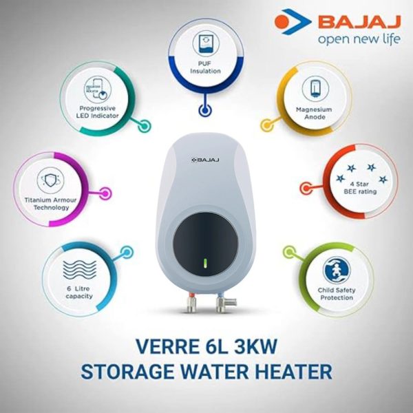 Bajaj Verre Plus, 5 Litre Instant Water Heater with 6 Bar Pressure, Rust Proof Body and BIS Approved ISI Marking, White