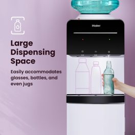 Haier Water Dispenser, Hot-Cold & Normal Tap with Digital Display, Child Lock Safety, Anti Corrosive, Black-White, HWD-3MPFS