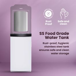 Haier Water Dispenser, Hot-Cold & Normal Tap with Digital Display, Child Lock Safety, Anti Corrosive, Black-White, HWD-3MPFS