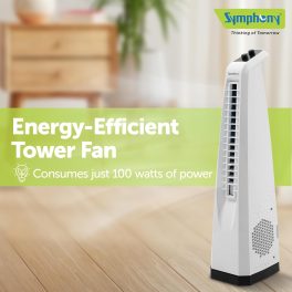 Symphony Surround Junior, Blade-less Tower Fan with 20 Feet Air Throw and Swivel action, White