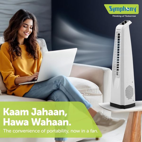 Symphony Surround Junior, Blade-less Tower Fan with 20 Feet Air Throw and Swivel action, White