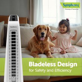 Symphony Surround Junior, Blade-less Tower Fan with 20 Feet Air Throw and Swivel action, White