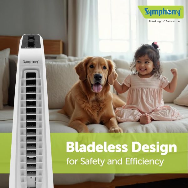 Symphony Surround Junior, Blade-less Tower Fan with 20 Feet Air Throw and Swivel action, White