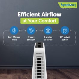Symphony Surround Junior, Blade-less Tower Fan with 20 Feet Air Throw and Swivel action, White
