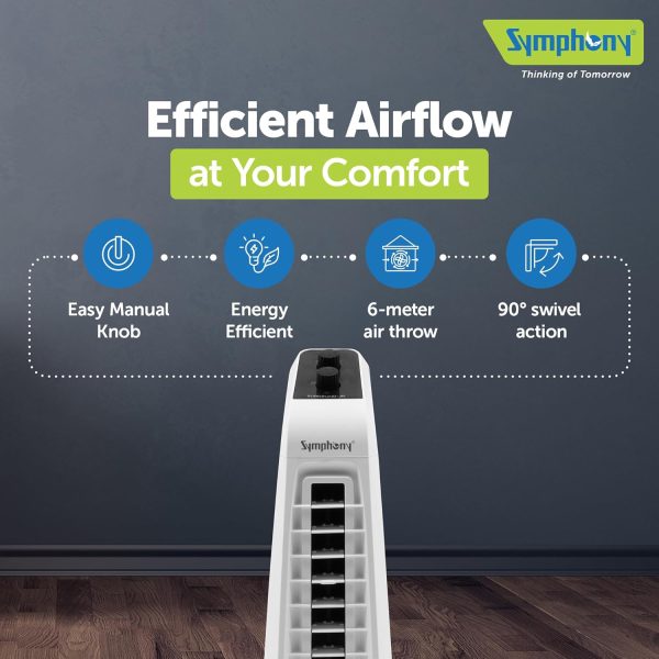 Symphony Surround Junior, Blade-less Tower Fan with 20 Feet Air Throw and Swivel action, White