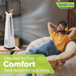 Symphony Surround Junior, Blade-less Tower Fan with 20 Feet Air Throw and Swivel action, White