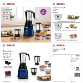 Bosch MG2213C3BI, TrueMixx Serie-2, 500 Watt 3 Jar Powerful Mixer Grinder 3 Jar with nylon Metal Couplers, Black and Blue