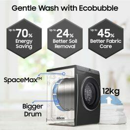 Samsung WW12DG6B24ABTL, 12KG 5 star Fully Front-Load Machine with Digital Inverter, AI Control, Super Speed, Wi-Fi and Inbuilt Heater, Black