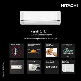 Hitachi V518PCCISH, 1.5 Ton 5 Star Inverter Split AC with Wi-Fi, 4 Way swing, 100% Copper and Dust Filter, White