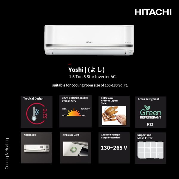 Hitachi RAS.V512PCBISH, 1 Ton 5 Star Inverter Split AC, Xpandable+, 100% Copper, Dust Filter, White