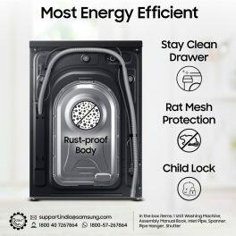 Samsung WW12DG6B24ABTL, 12KG 5 star Fully Front-Load Machine with Digital Inverter, AI Control, Super Speed, Wi-Fi and Inbuilt Heater, Black
