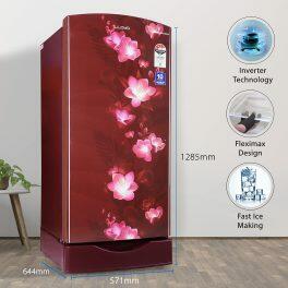 Lloyd GLDF214SGWS1PB, 200 Litre 4 Star Single Door Refrigerator with Base Stand and Inverter Compressor, Gardenia Wine