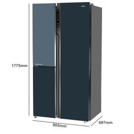 Haier HRT-683GOG, 598 Litre 3 Star 3 Door Side by Side Inverter Refrigerator with Digital Control Panel, 83% Convertible Fridge, Grey Onyx Glass