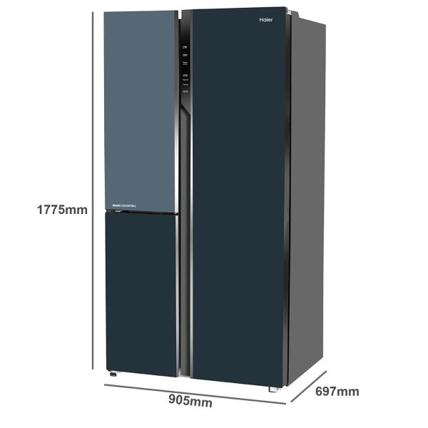 Haier HRT-683GOG, 598 Litre 3 Star 3 Door Side by Side Inverter Refrigerator with Digital Control Panel, 83% Convertible Fridge, Grey Onyx Glass