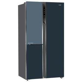 Haier HRT-683GOG, 598 Litre 3 Star 3 Door Side by Side Inverter Refrigerator with Digital Control Panel, 83% Convertible Fridge, Grey Onyx Glass