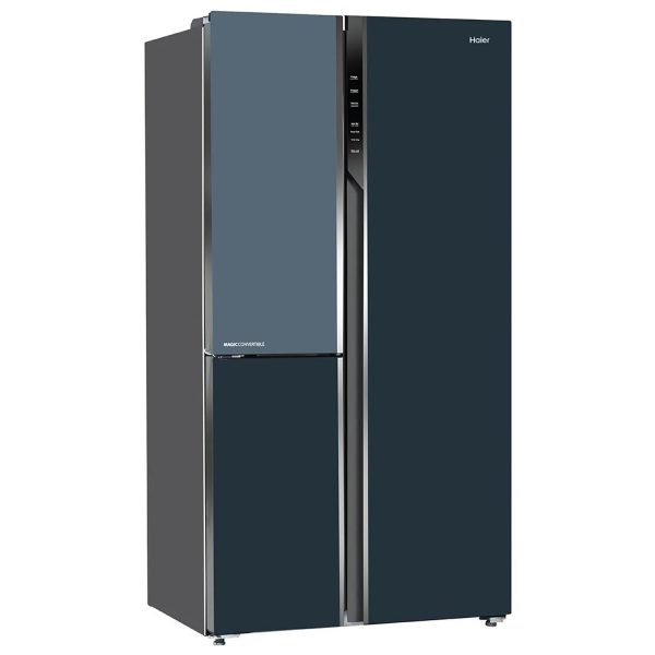 Haier HRT-683GOG, 598 Litre 3 Star 3 Door Side by Side Inverter Refrigerator with Digital Control Panel, 83% Convertible Fridge, Grey Onyx Glass
