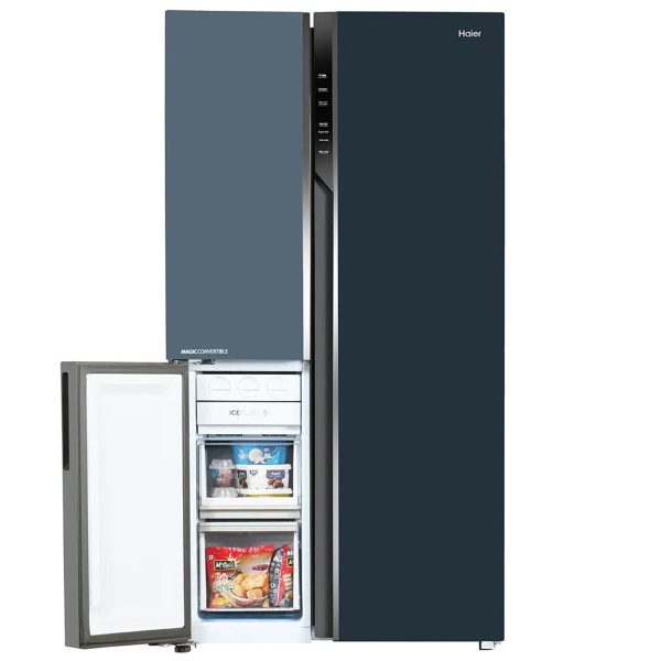 Haier HRT-683GOG, 598 Litre 3 Star 3 Door Side by Side Inverter Refrigerator with Digital Control Panel, 83% Convertible Fridge, Grey Onyx Glass