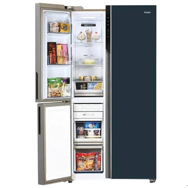 Haier HRT-683GOG, 598 Litre 3 Star 3 Door Side by Side Inverter Refrigerator with Digital Control Panel, 83% Convertible Fridge, Grey Onyx Glass