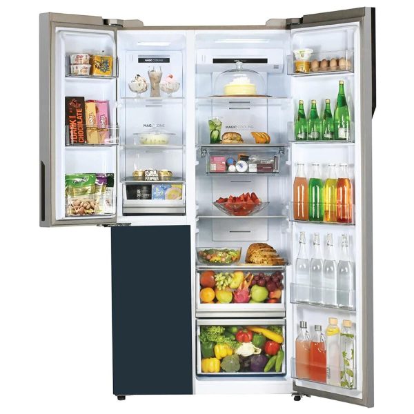 Haier HRT-683GOG, 598 Litre 3 Star 3 Door Side by Side Inverter Refrigerator with Digital Control Panel, 83% Convertible Fridge, Grey Onyx Glass