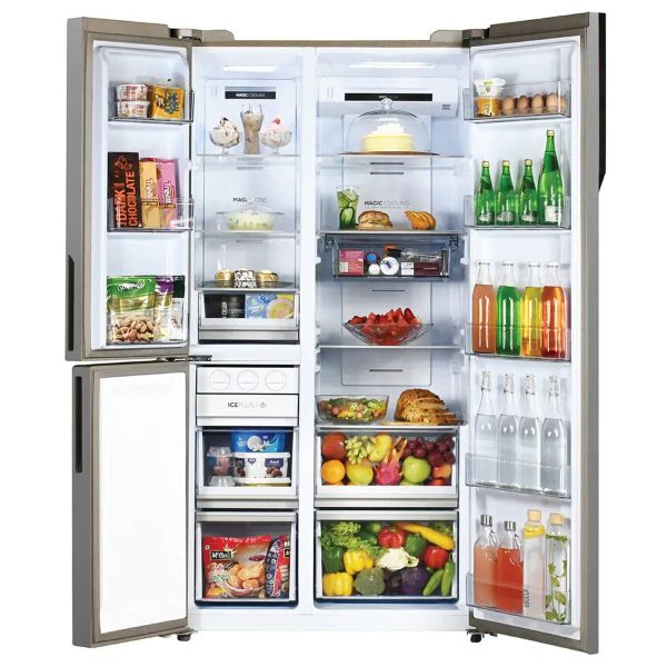 Haier HRT-683GOG, 598 Litre 3 Star 3 Door Side by Side Inverter Refrigerator with Digital Control Panel, 83% Convertible Fridge, Grey Onyx Glass