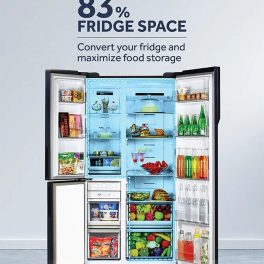 Haier HRT-683GOG, 598 Litre 3 Star 3 Door Side by Side Inverter Refrigerator with Digital Control Panel, 83% Convertible Fridge, Grey Onyx Glass