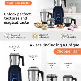 Atomberg Yulia, 750 Watt Mixer Grinder with Unique Coarse Mode, Advanced Safety Features, 4 Multi-functional Jars including Chopper Jar, Gloss Black