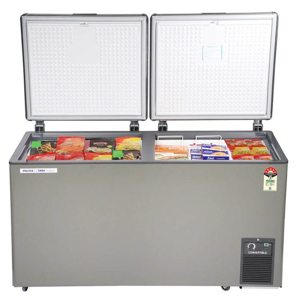 Voltas CVF460, 460 Litre Convertible Double Door Deep Freezer with 5 Star Rating and 4 Year Compressor Warranty, Grey