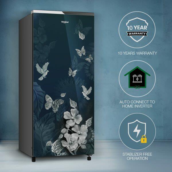 Whirlpool 215 IMPRO GD PRM, 192 Litre 4 Star Icemagic Pro Direct Cool-Single Door Glass Finish Refrigerator with Inverter Compressor and and Upto 7 Days Garden Freshness, Silvia
