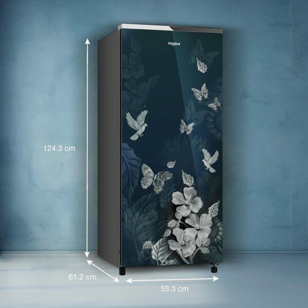 Whirlpool 215 IMPRO GD PRM, 192 Litre 4 Star Icemagic Pro Direct Cool-Single Door Glass Finish Refrigerator with Inverter Compressor and and Upto 7 Days Garden Freshness, Silvia