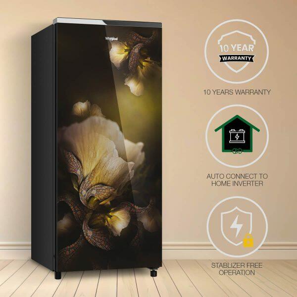 Whirlpool Icemagic Pro 215GD PRM, 192 Litre 5 Star Glass Finish Single Door Refrigerator with Up-To 7 Days of Garden Freshness, Gold Dust