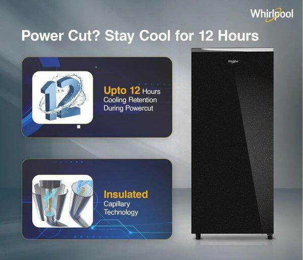 Whirlpool 215 IMPRO GD PRM, 192 Litre 5 Star Icemagic Pro Direct Cool-Single Door Refrigerator with Inverter Compressor and and Upto 7 Days Garden Freshness, CRYSTAL BLACK