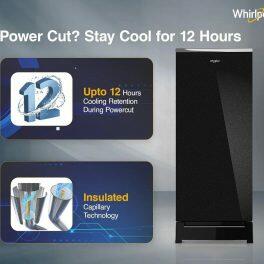 Whirlpool 215 IMPRO GD ROY, 192 Litre 5 Star Icemagic Pro Glass Finish Direct Cool-Single Door Refrigerator With Base Drawer, Inverter Compressor, CRYSTAL BLACK