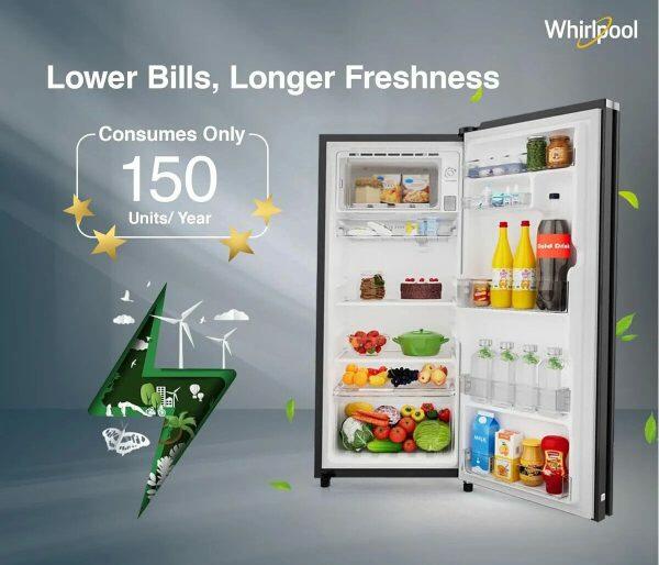 Whirlpool 215 IMPRO GD PRM, 192 Litre 5 Star Icemagic Pro Direct Cool-Single Door Refrigerator with Inverter Compressor and and Upto 7 Days Garden Freshness, CRYSTAL BLACK