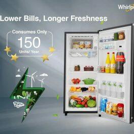 Whirlpool 215 IMPRO GD PRM 3S, 192 Litre 3 Star Direct Cool-Single Door Refrigerator with Inverter Compressor, 10 Years Warranty on Compressor, CRYSTAL BLACK