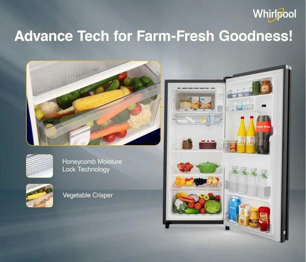 Whirlpool 215 IMPRO GD PRM, 192 Litre 5 Star Icemagic Pro Direct Cool-Single Door Refrigerator with Inverter Compressor and and Upto 7 Days Garden Freshness, CRYSTAL BLACK