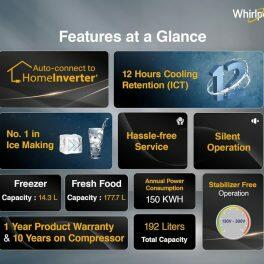 Whirlpool 215 IMPRO GD PRM, 192 Litre 5 Star Icemagic Pro Direct Cool-Single Door Refrigerator with Inverter Compressor and and Upto 7 Days Garden Freshness, CRYSTAL BLACK