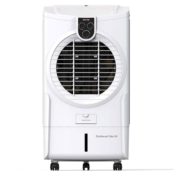 Kenstar Turbcool Neo, 50 Litre Desert Air Cooler with Wood Wool Cooling Pads, Motorised Louvre Movement, Ice Chamber, Powerful Fan and Inverter Compatible, White