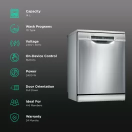 Bosch SMS6IKI01I, 14 Place Dishwasher with Wi-Fi, Steam, Dosage Assist and Rackmatic, Silver Inox