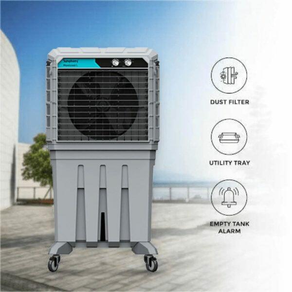 Symphony Movicool, 200 Litre Large Space Commercial Air Cooler with 3 Side HoneyComb Pads, Grey