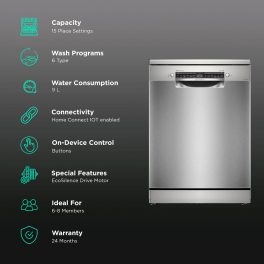 Bosch SMS6HMI00I, 15 Place Free-Standing Dishwasher with Wi-Fi, Steam, Rackmatic, VarioFlex Baskets and Vario Drawer, Silver