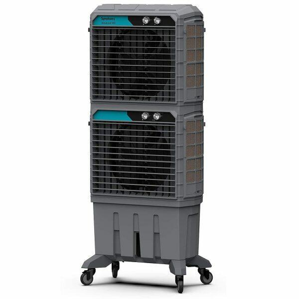 Symphony Movicool DD, 125 Litre Double Decker Desert Air Cooler with 3 Side HoneyComb Pad and Lockable Heavy Duty Wheels, Grey