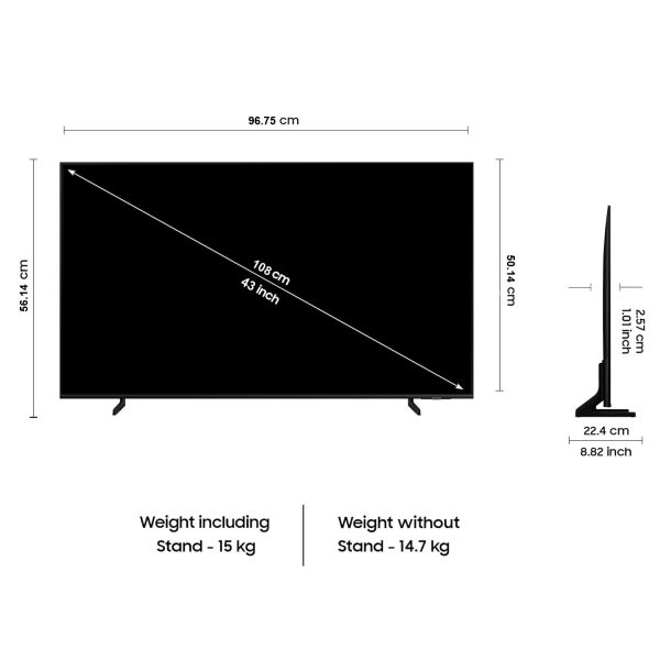 Samsung U8100, 43 inch (108 cm) 4K Ultra HD Smart LED TV, Crystal Processor, 4K Upscaling, Eco Sensor, Black