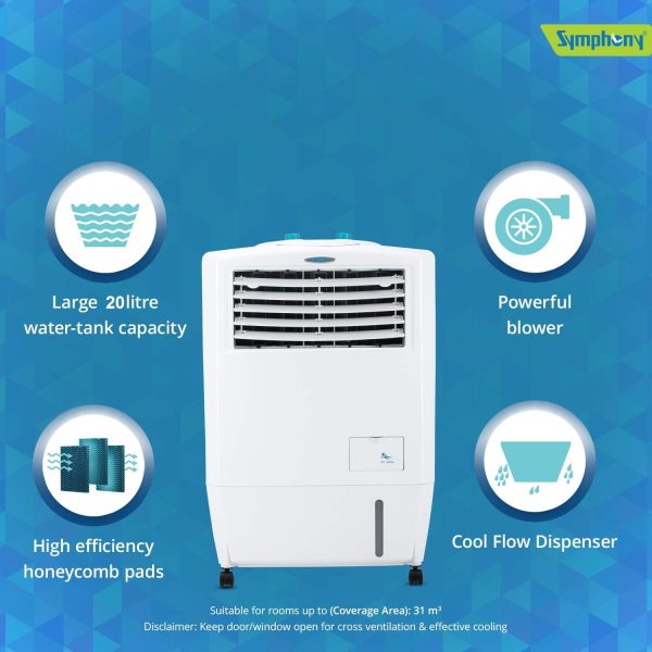 Symphony mastercool 20 Liter Personal Air Cooler with Powerful Blower and Honeycomb Pad - 20L, White