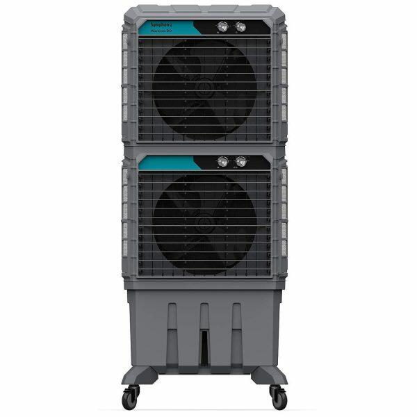Symphony Movicool DD, 125 Litre Double Decker Desert Air Cooler with 3 Side HoneyComb Pad and Lockable Heavy Duty Wheels, Grey